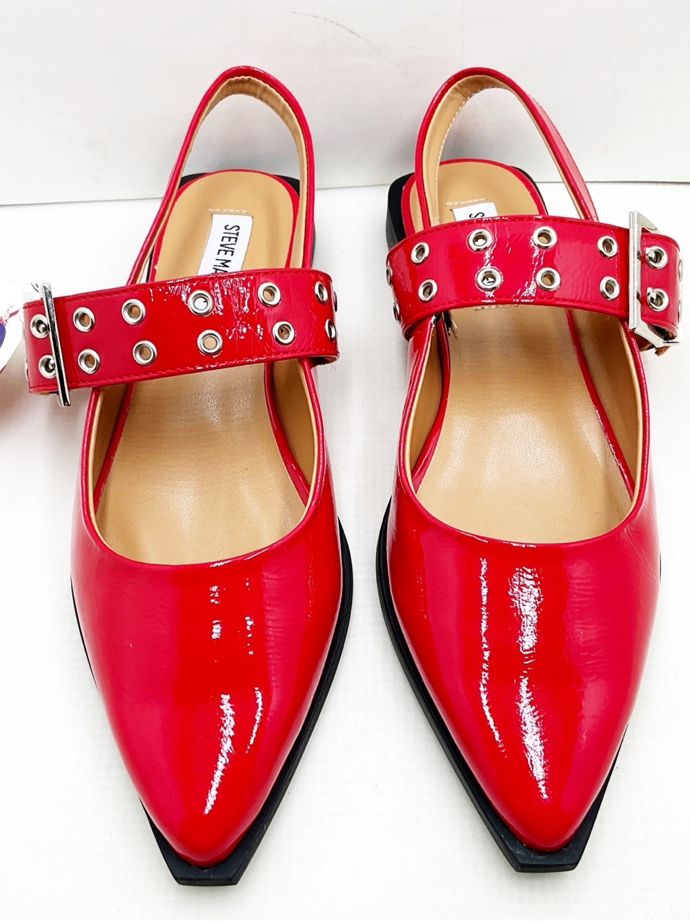 🆕{Steve Madden} Smokee Red Patent Pointed Slingback with Grommet Straps - Picture 12 of 16